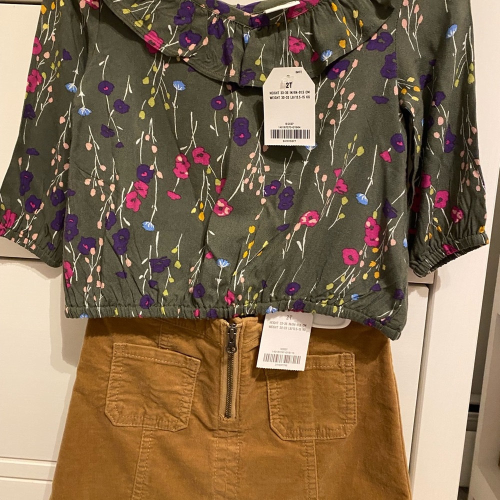 NWT 2T floral top and suede skirt